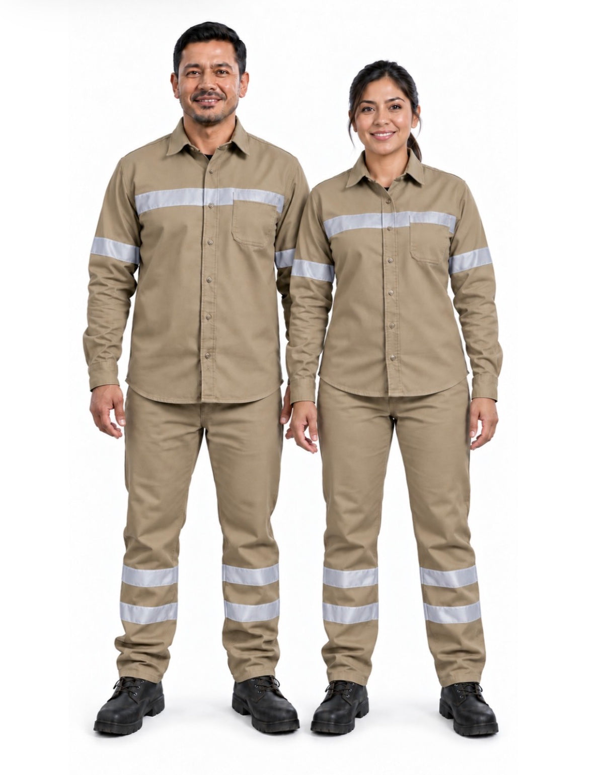 Gabardina khaki con elementos reflejantes